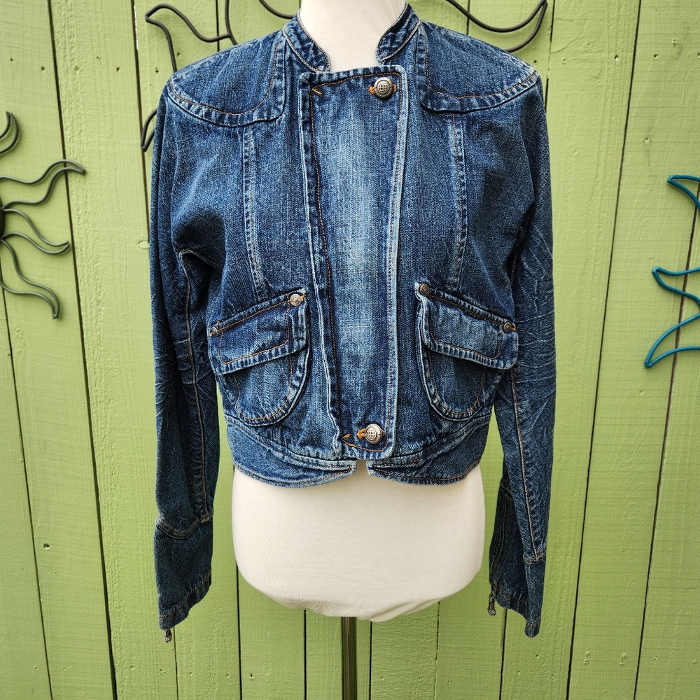 LIKE NEW Max Studio Cropped Denim Moto Jacket
